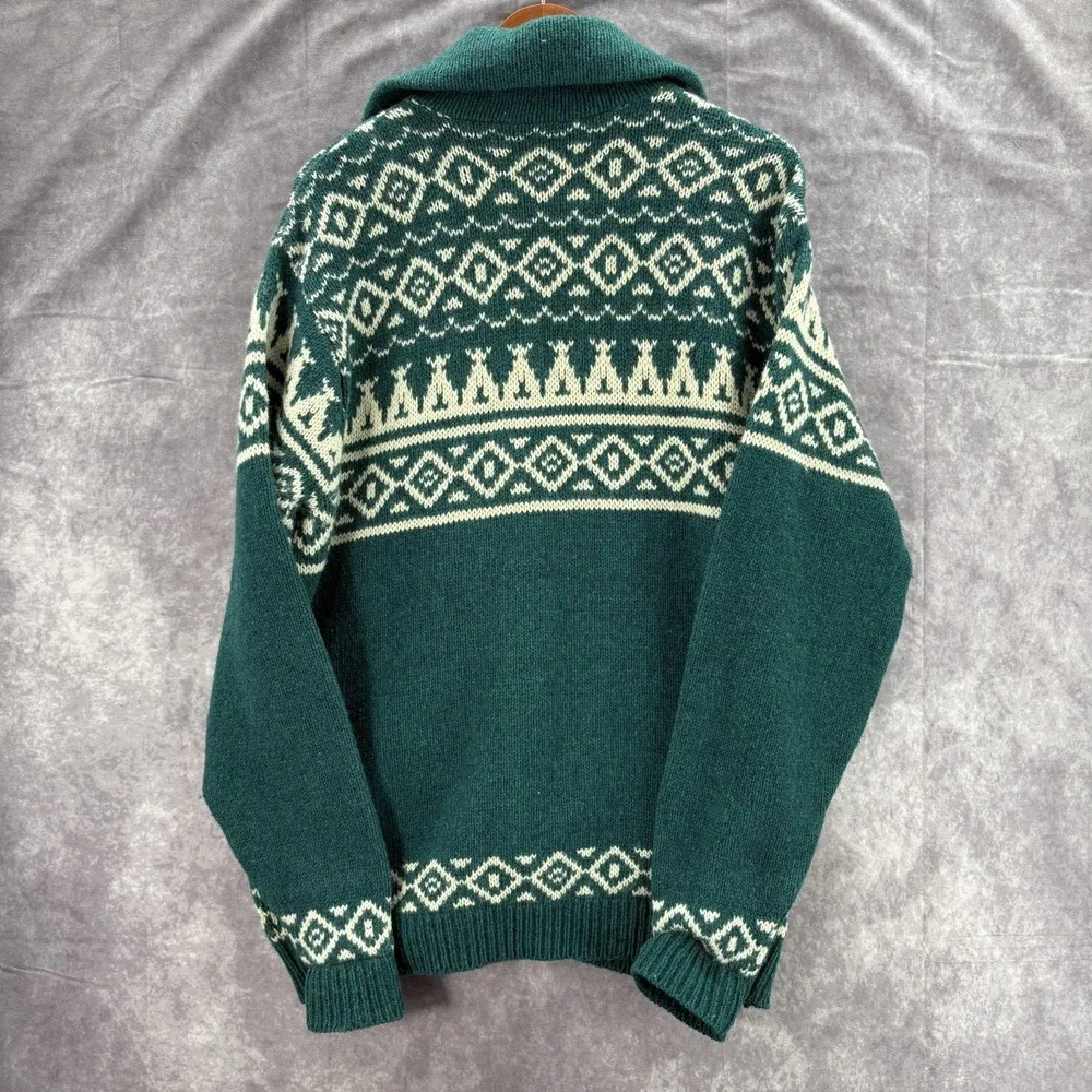 VTG LL Bean Wool Jacket Mens XL Snowflake Green Sweater Made In USA - Picture 4 of 4